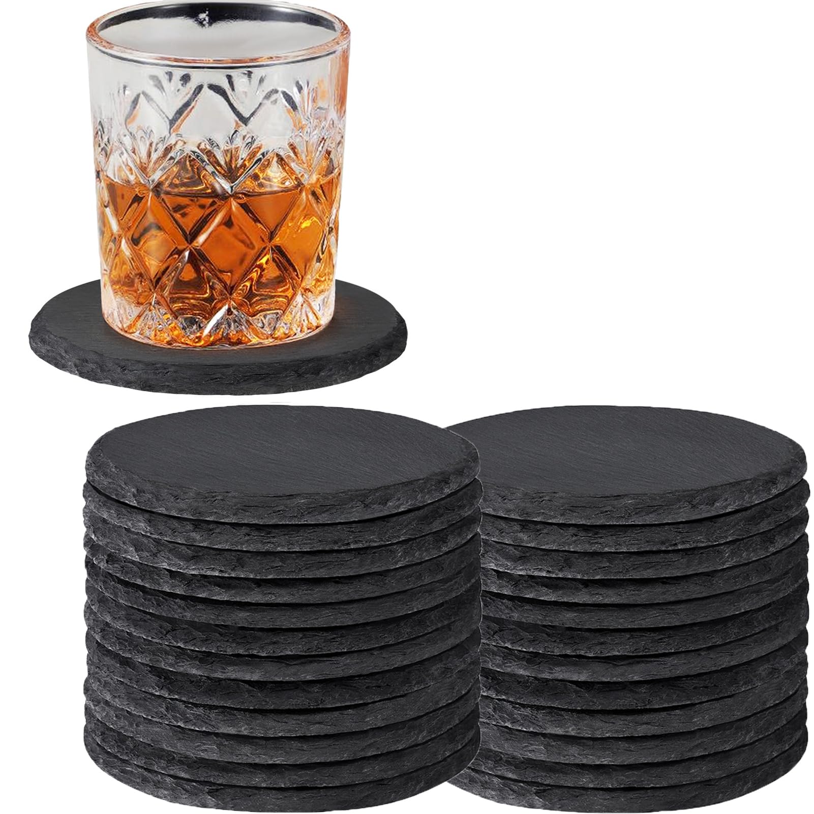 60 PCS Slate Coasters Bulk, MAPRIAL 4 Inch 30PCS Black Round, 30PCS Hexagon Stone Coasters for Laser Engraving, Handmade Drink Coaster Engravable Blanks Material for Engraver, Crafts, Gifts