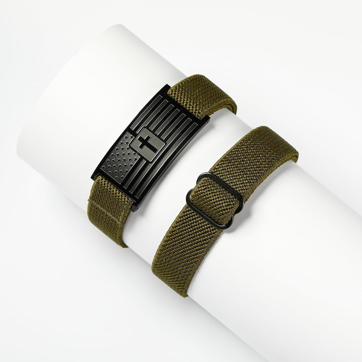 American Flag Cross Bible Verse Bracelets for Men, Military Green Elastic Stretch Strap Adjustable Jewelry Christian Religious Gifts for Teen Boys