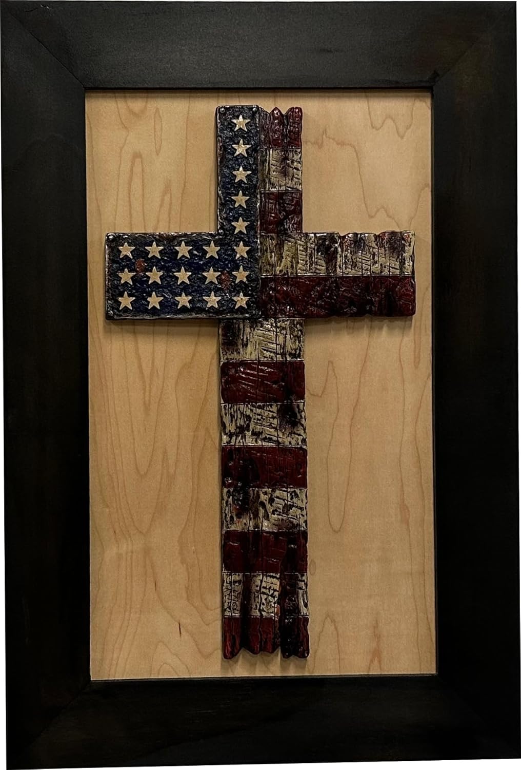 Hidden Gun Storage Cabinet with American Flag Cross, Decorative Wall-Mounted Secure Concealed Gun Shelf American Flag Cross by Bellewood Designs
