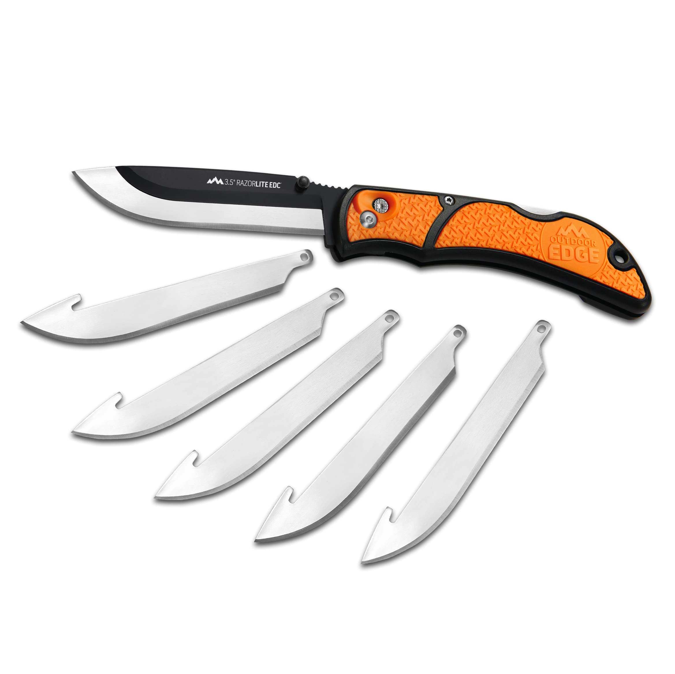 OUTDOOR EDGE 3.5" RazorLite EDC Knife. Pocket Knife with Replaceable Blades and Clip. Perfect For Hunting & Skinning Deer. Blaze Orange with 30 Blades.