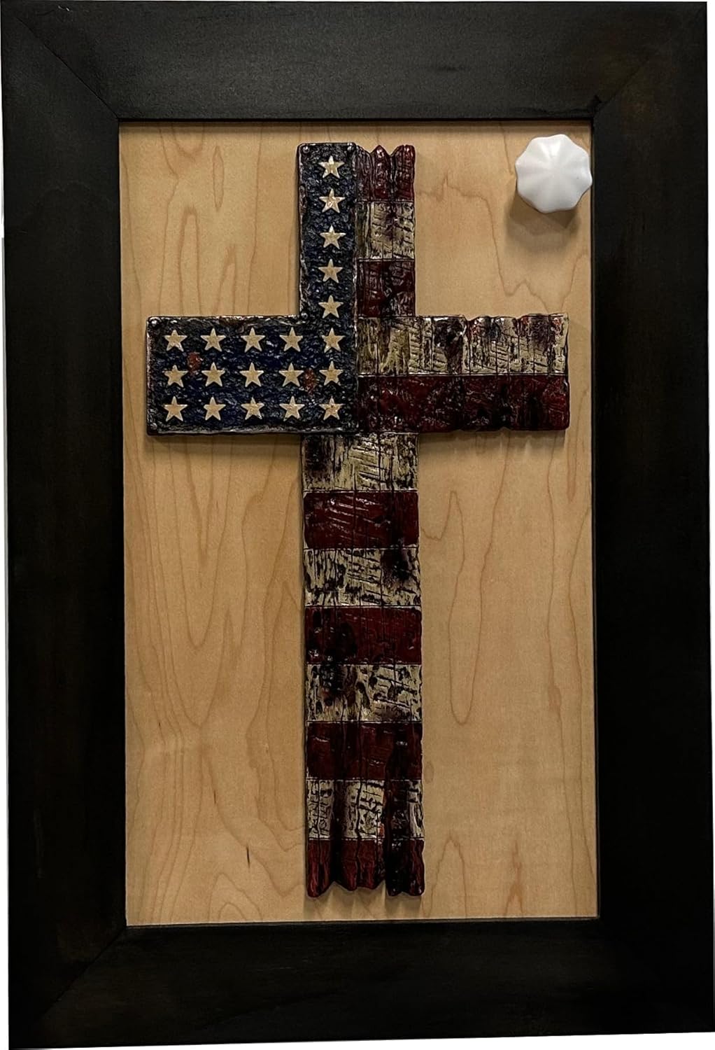 Hidden Gun Storage Cabinet with American Flag Cross, Decorative Wall-Mounted Secure Concealed Gun Shelf American Flag Cross by Bellewood Designs