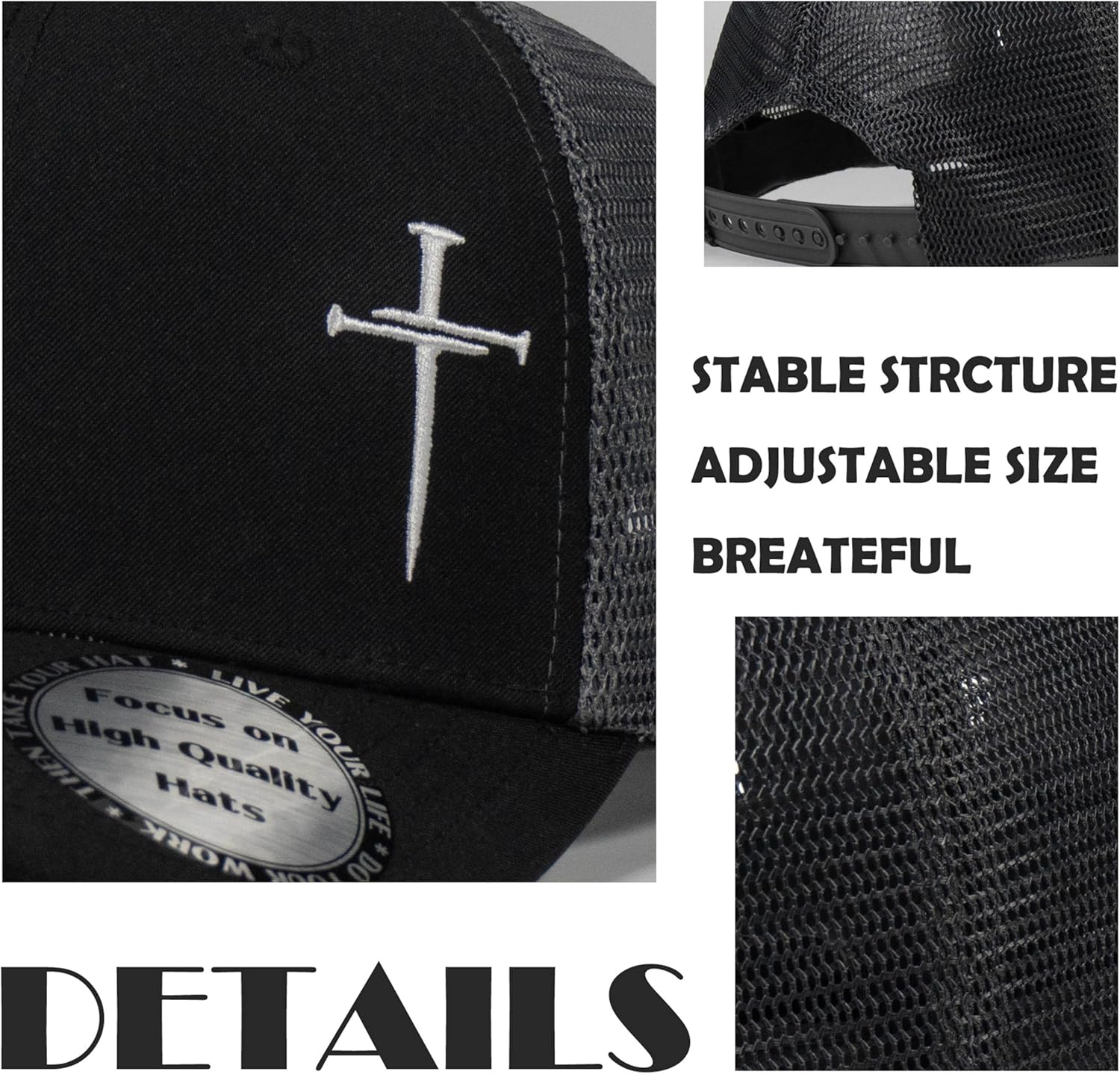 Christian Hats for Men Women,Jesus 3 Nail Cross Hat Christian Religious Gifts for Birthday/Christmas
