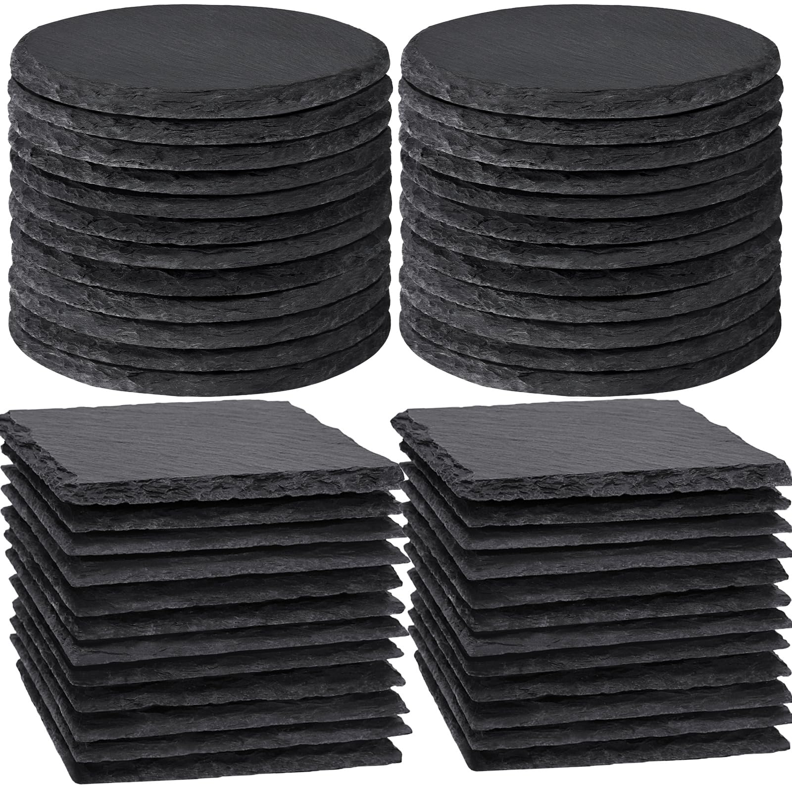 60 PCS Slate Coasters Bulk, MAPRIAL 4 Inch 30PCS Black Round, 30PCS Hexagon Stone Coasters for Laser Engraving, Handmade Drink Coaster Engravable Blanks Material for Engraver, Crafts, Gifts