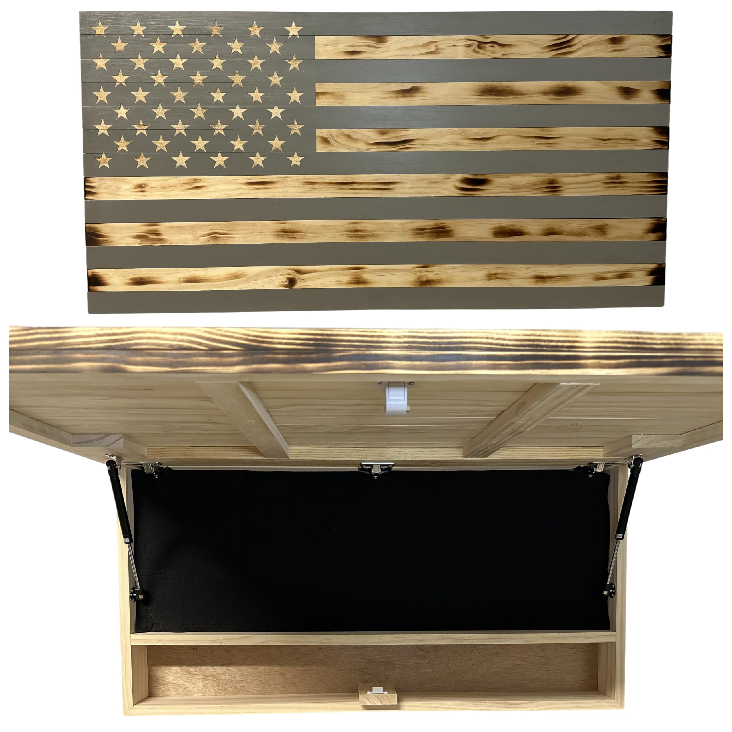 Large American Flag Concealed Gun Cabinet, Hidden Gun Storage American Flag by Bellewood Designs (Red and Blue)