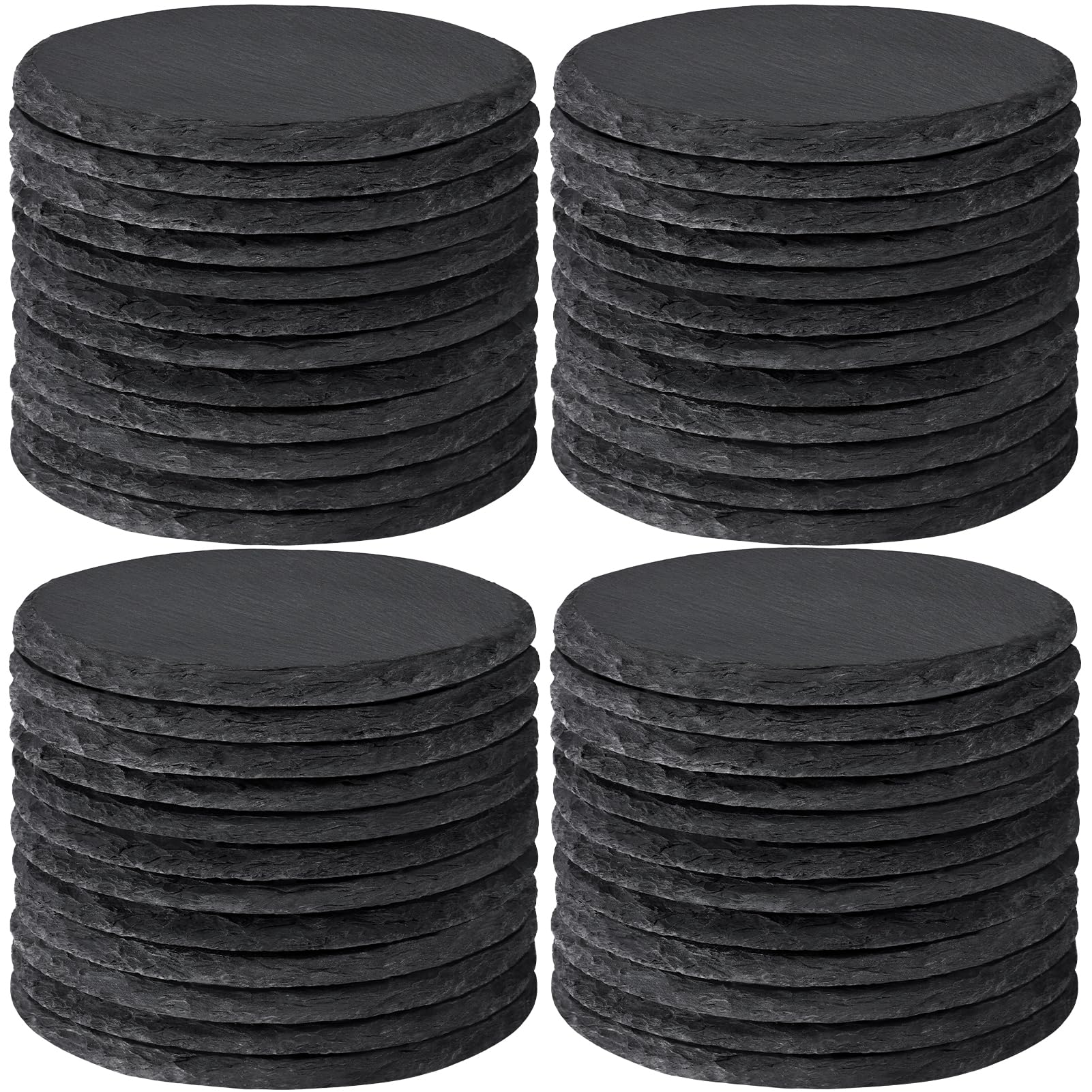 60 PCS Slate Coasters Bulk, MAPRIAL 4 Inch 30PCS Black Round, 30PCS Hexagon Stone Coasters for Laser Engraving, Handmade Drink Coaster Engravable Blanks Material for Engraver, Crafts, Gifts