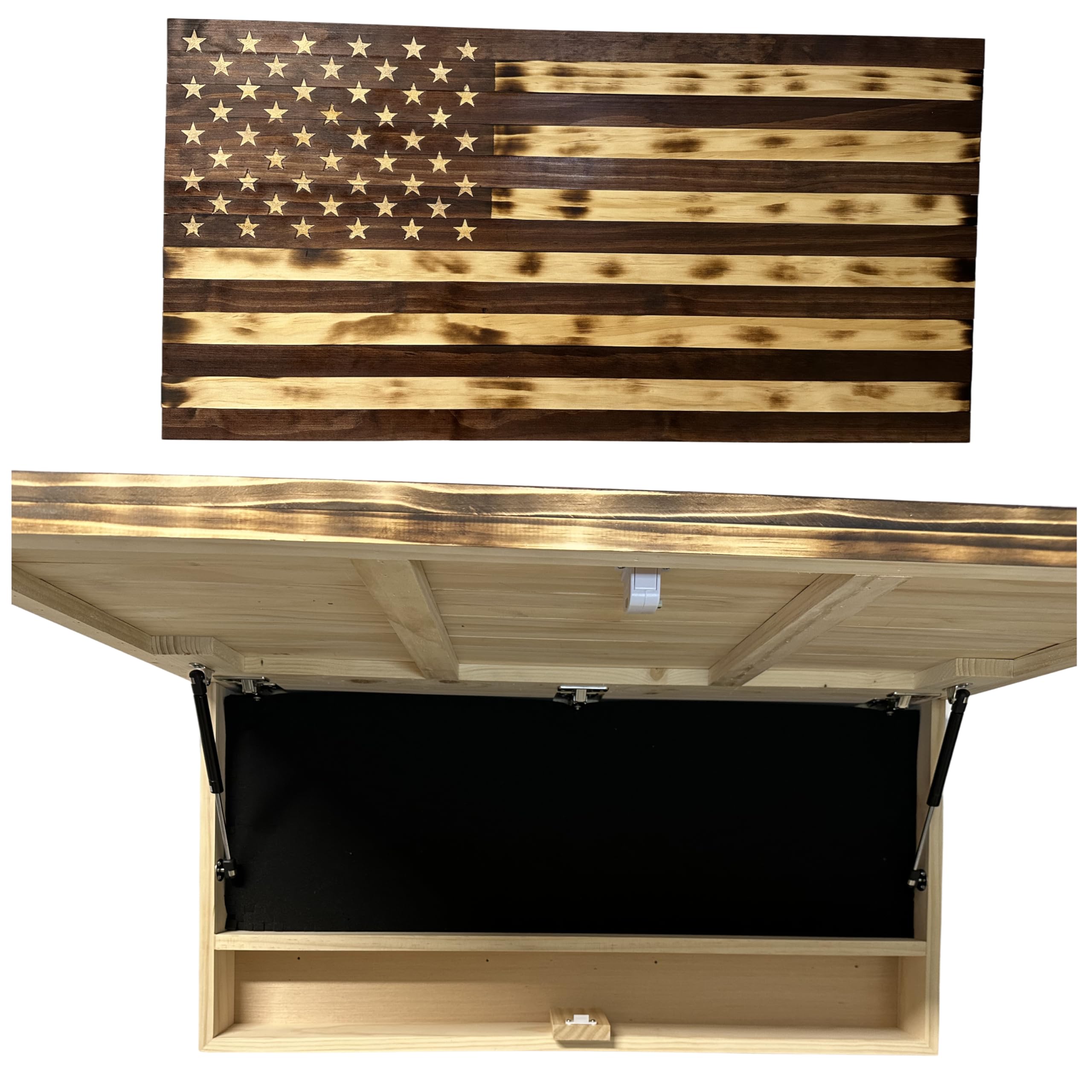 Large American Flag Concealed Gun Cabinet, Hidden Gun Storage American Flag by Bellewood Designs (Red and Blue)