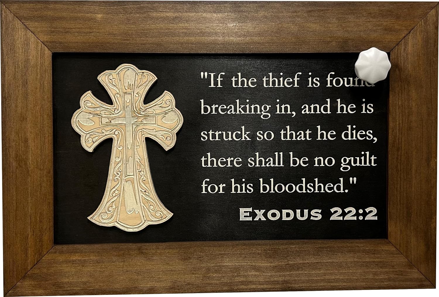 Hidden Gun Storage Wall Mounted Concealed Gun Safe Cross with Bible Verse Design - Secure your Firearm, Exodus 22:2 by Bellewood Designs