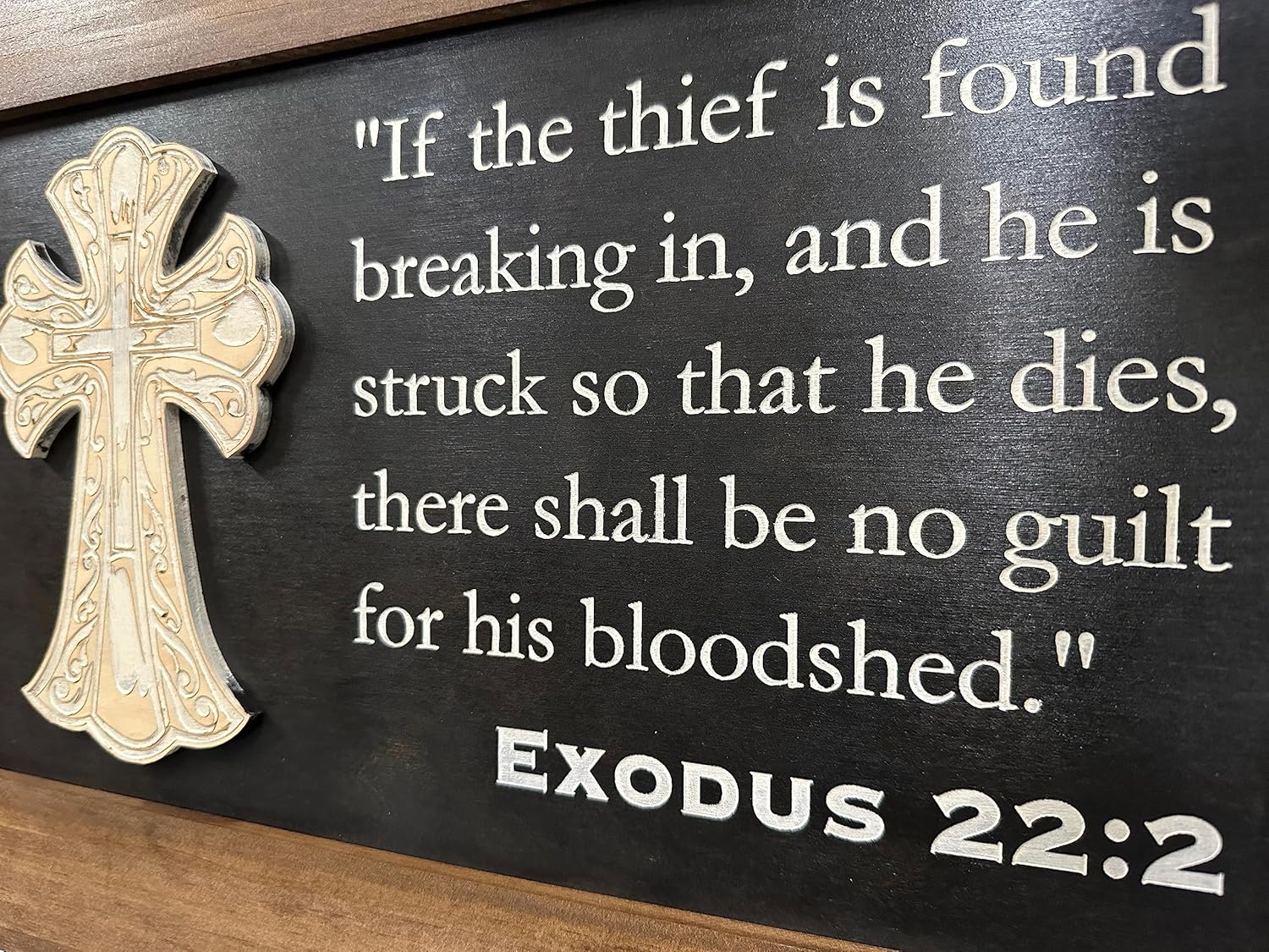 Hidden Gun Storage Wall Mounted Concealed Gun Safe Cross with Bible Verse Design - Secure your Firearm, Exodus 22:2 by Bellewood Designs