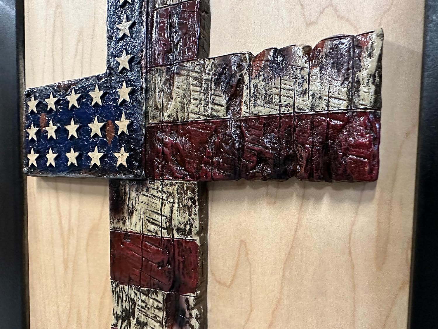Hidden Gun Storage Cabinet with American Flag Cross, Decorative Wall-Mounted Secure Concealed Gun Shelf American Flag Cross by Bellewood Designs