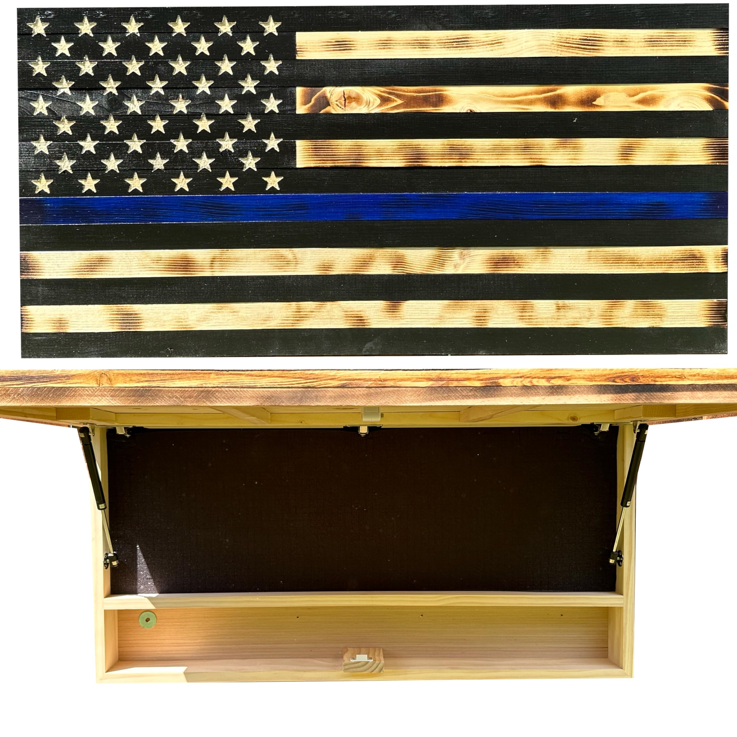 Large American Flag Concealed Gun Cabinet, Hidden Gun Storage American Flag by Bellewood Designs (Red and Blue)