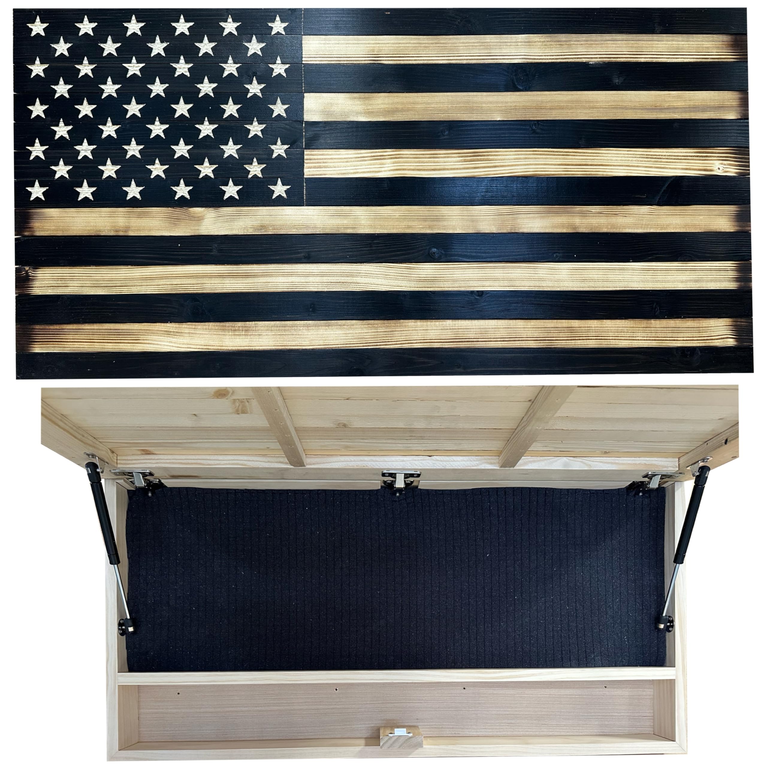 Large American Flag Concealed Gun Cabinet, Hidden Gun Storage American Flag by Bellewood Designs (Red and Blue)