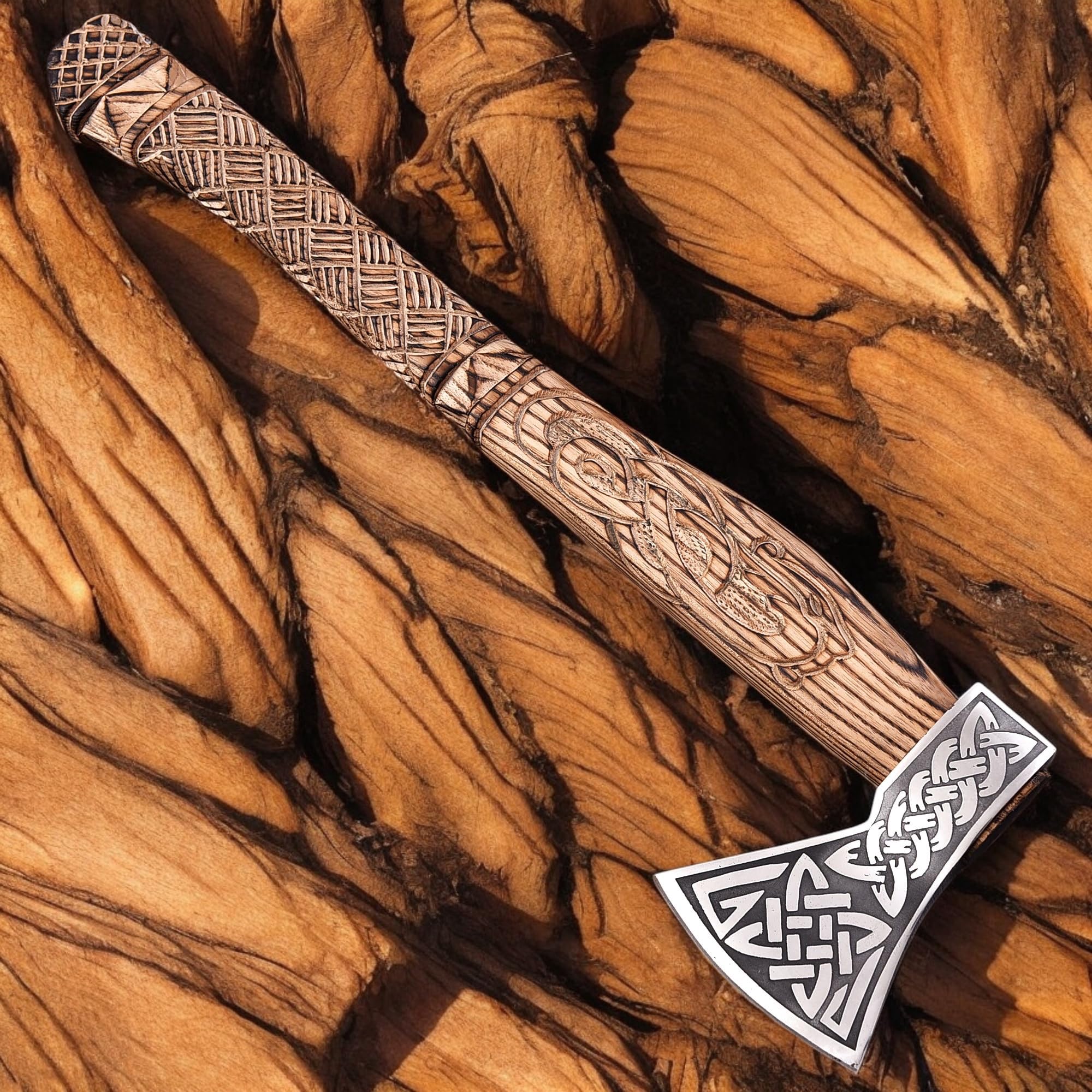 AX-7000 Custom Gift Forged Carbon Steel Viking Axe with Rose Wood Shaft, Viking Bearded Camping Axe
