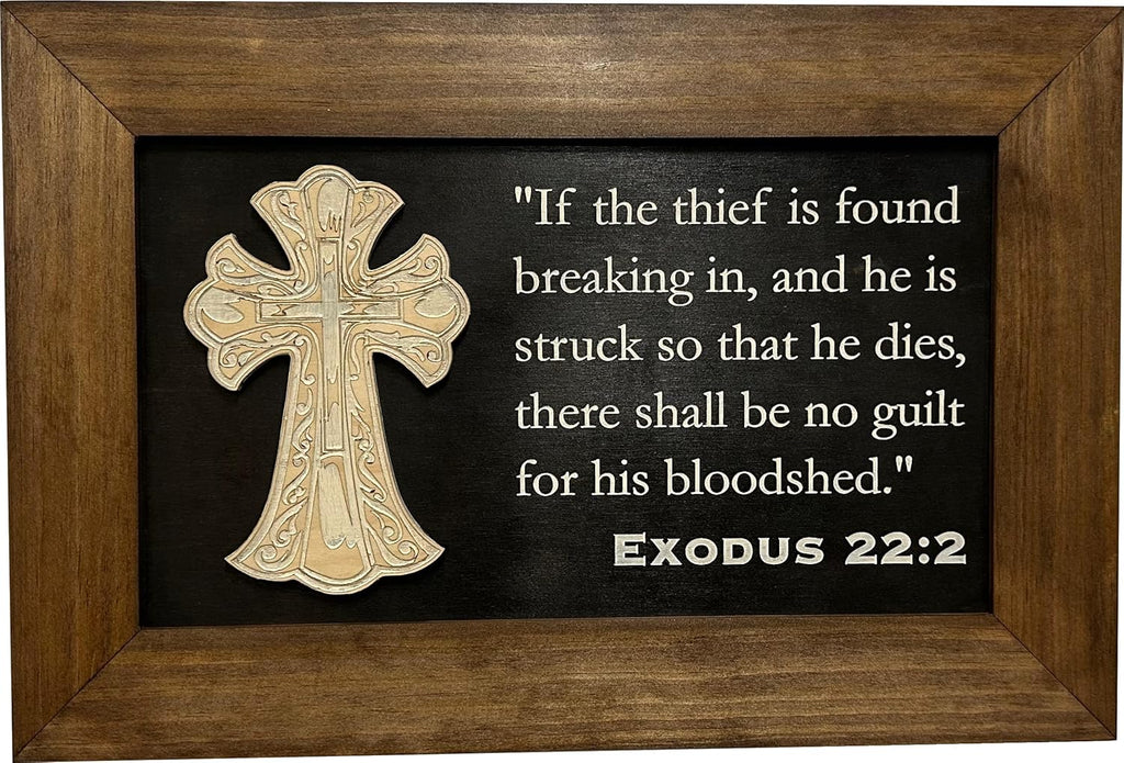 Hidden Gun Storage Wall Mounted Concealed Gun Safe Cross with Bible Verse Design - Secure your Firearm, Exodus 22:2 by Bellewood Designs