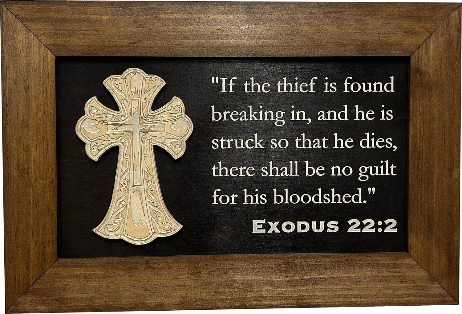 Hidden Gun Storage Wall Mounted Concealed Gun Safe Cross with Bible Verse Design - Secure your Firearm, Exodus 22:2 by Bellewood Designs