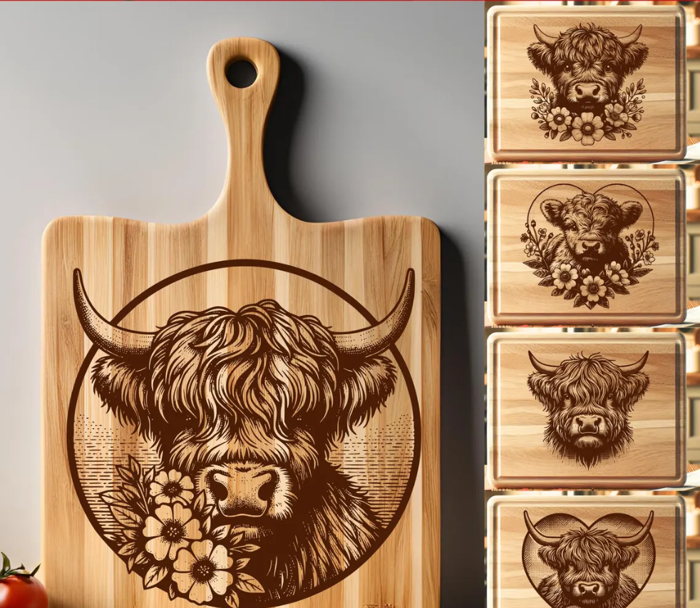 Highland Cow Cutting Board – Rustic Farmhouse Kitchen Décor & Gift