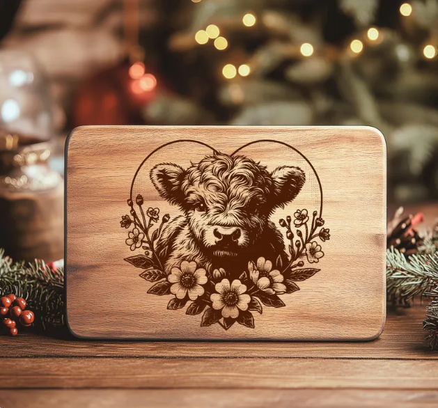 Highland Cow Cutting Board – Rustic Farmhouse Kitchen Décor & Gift