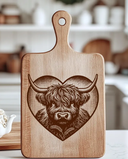 Highland Cow Cutting Board – Rustic Farmhouse Kitchen Décor & Gift