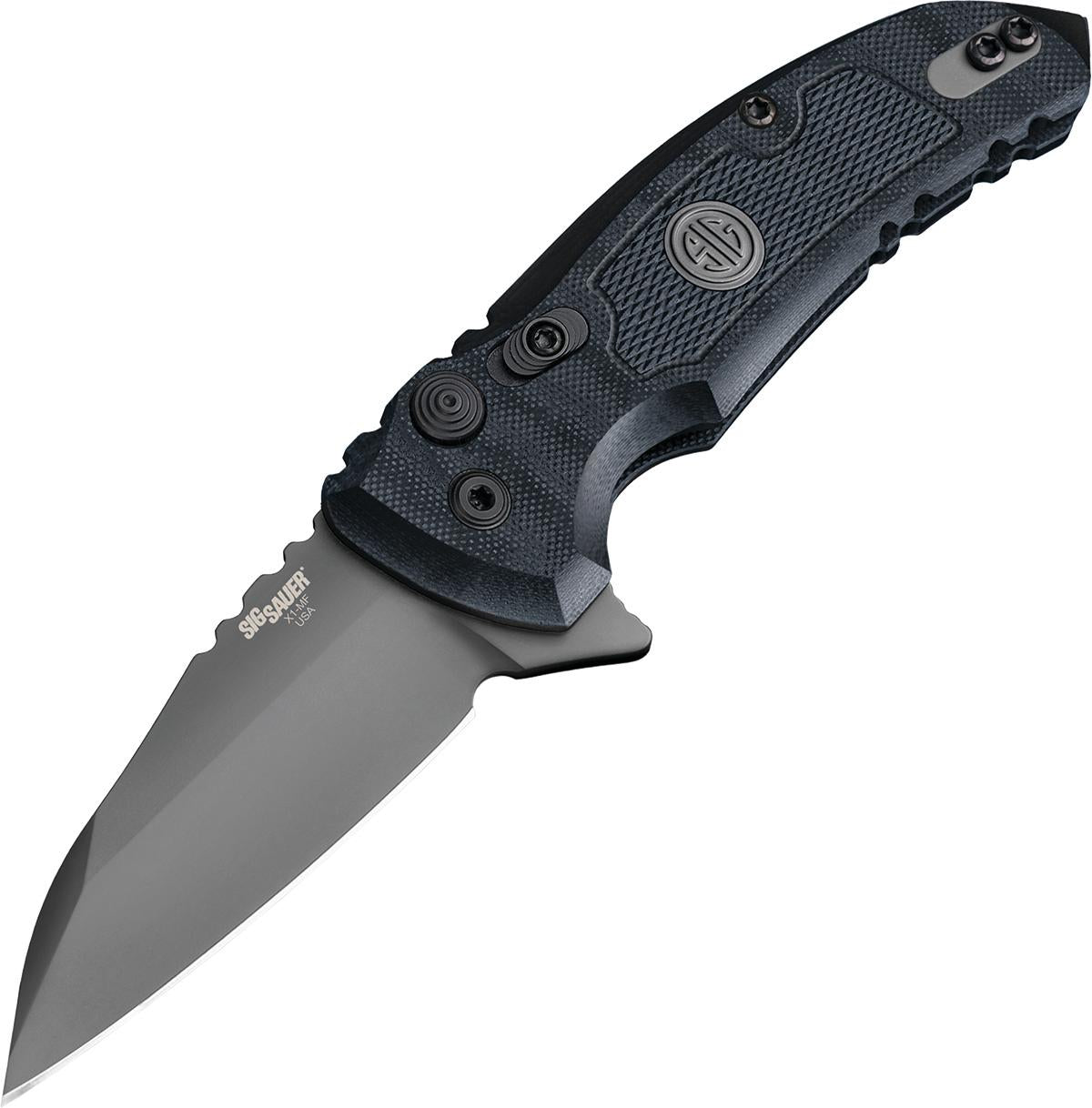 Hogue Knife Knives &amp; Edged Tools|Knives Hogue Knife Hogue SIG X1-MicroFlip Tactical Flipper: 2.75" Wharncliffe Blade - Grey Cerakote Finish Solid Black G10 Frame