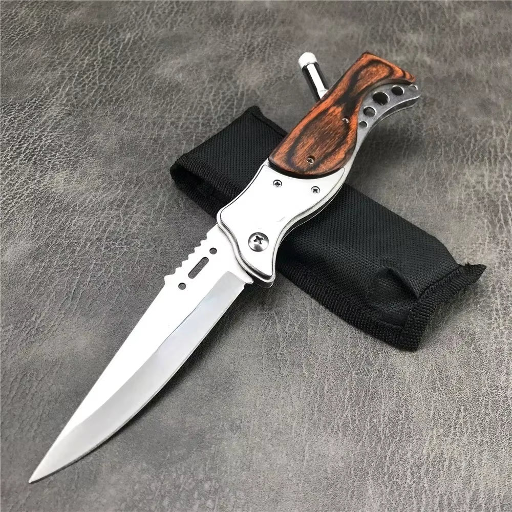 New AK47 Folding Knife Multi-Purpose Outdoor Pocket Hunting Survival Knife Self Defense Tactical Tool with LED Lights